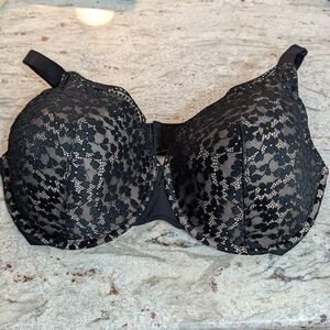 Warner's Black Lace Underwire Bra with Nude Lining Lace Size 40DD